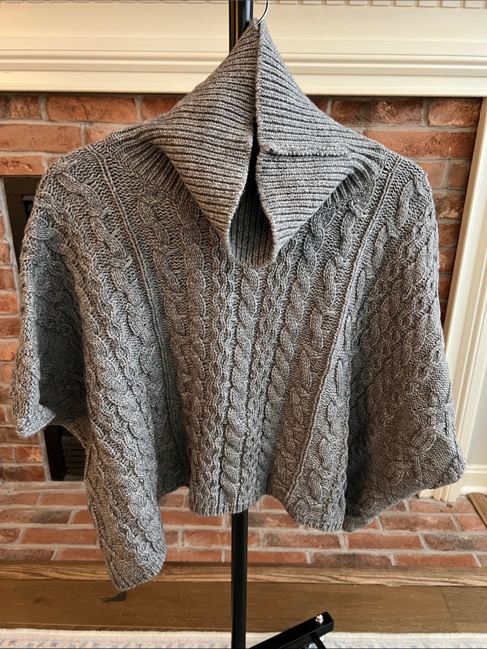 Grey Cable-Knit Women’s Sweater Poncho